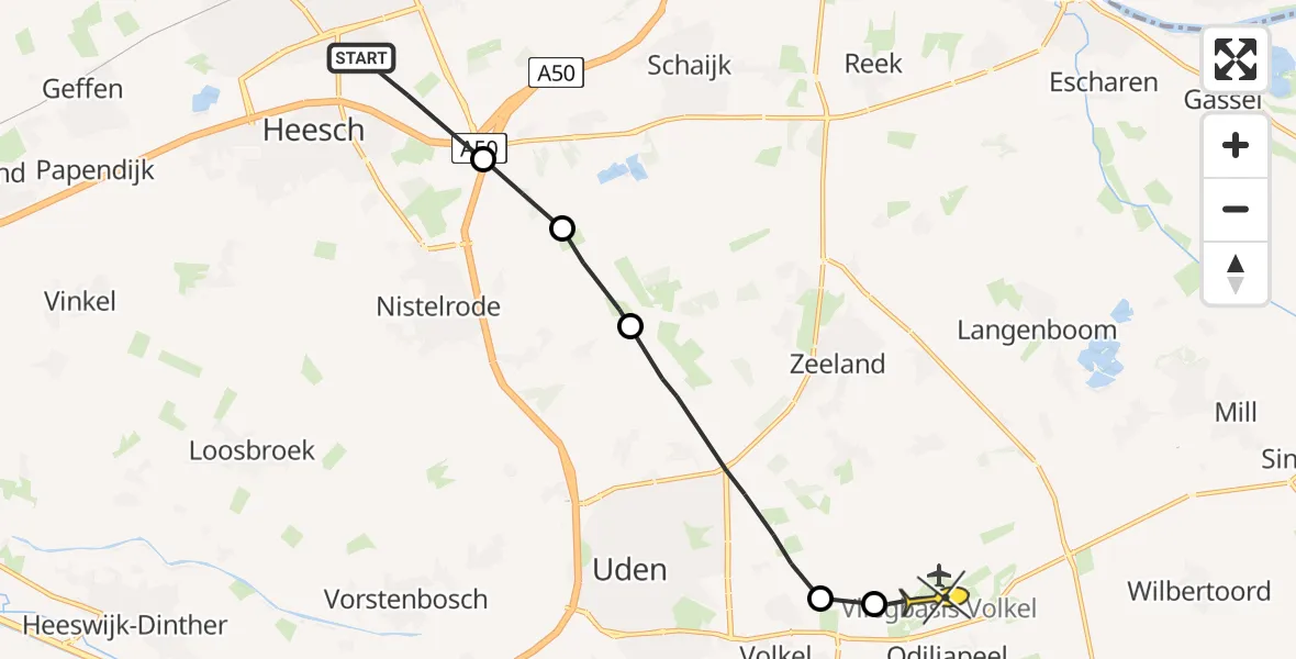 Routekaart van de vlucht: Politiehelikopter naar Vliegbasis Volkel
