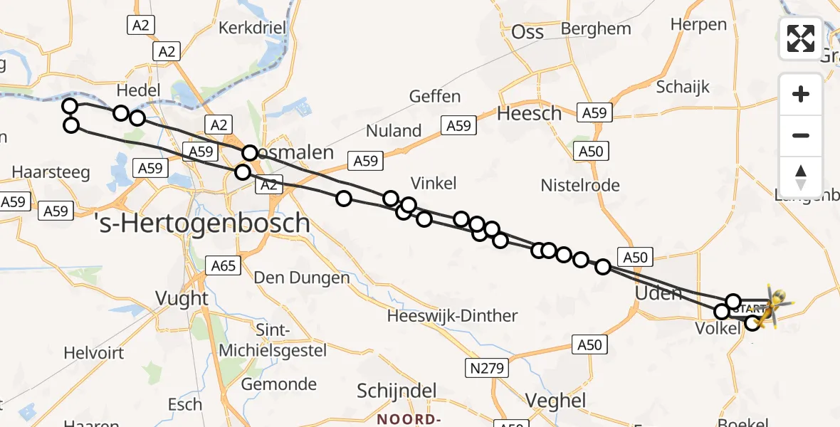 Vluchtroute Traumahelikopter Vliegbasis Volkel - Vliegbasis Volkel, 29 juni 2022, 10:28