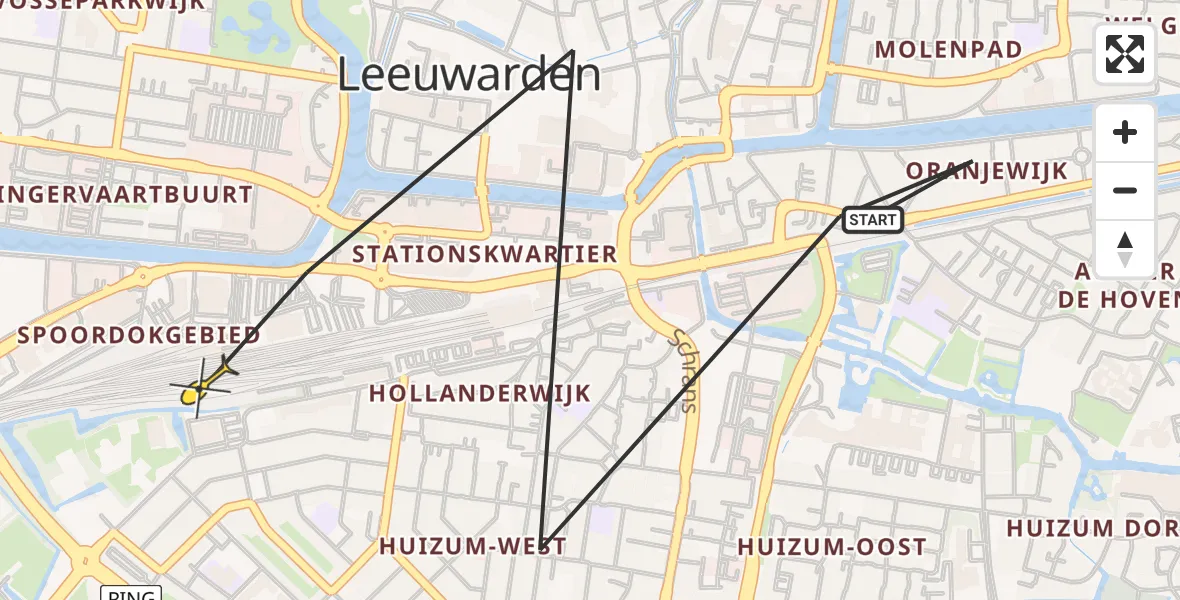 Routekaart van de vlucht: Politieheli naar Leeuwarden