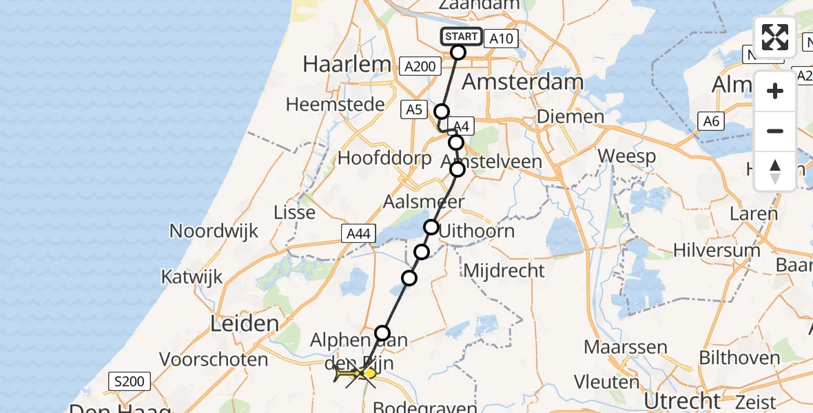 Routekaart van de vlucht: Lifeliner 1 naar Alphen aan den Rijn