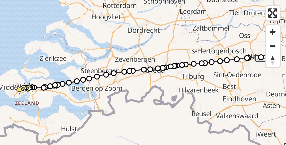 Routekaart van de vlucht: Lifeliner 3 naar Nieuw- en Sint Joosland