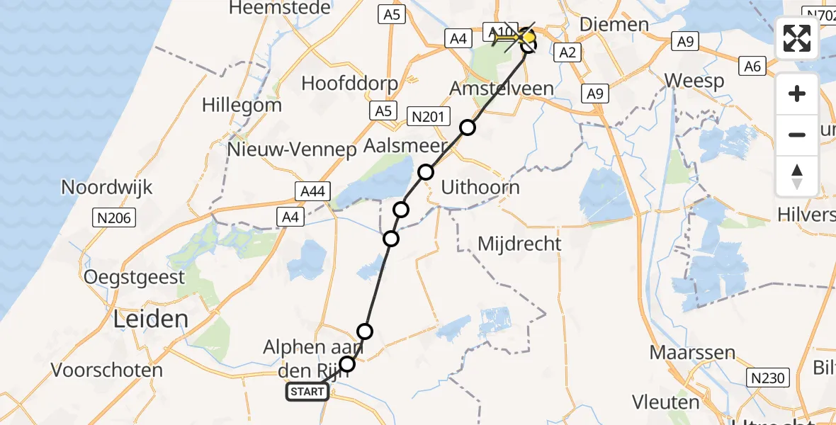 Routekaart van de vlucht: Lifeliner 1 naar VU Medisch Centrum Amsterdam