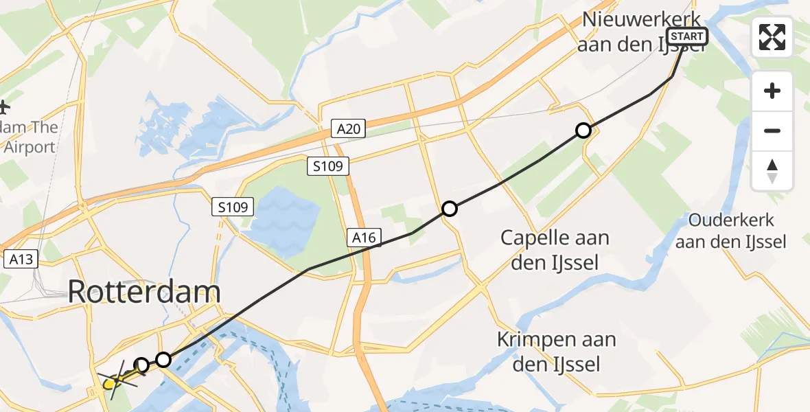 Routekaart van de vlucht: Lifeliner 2 naar Erasmus MC