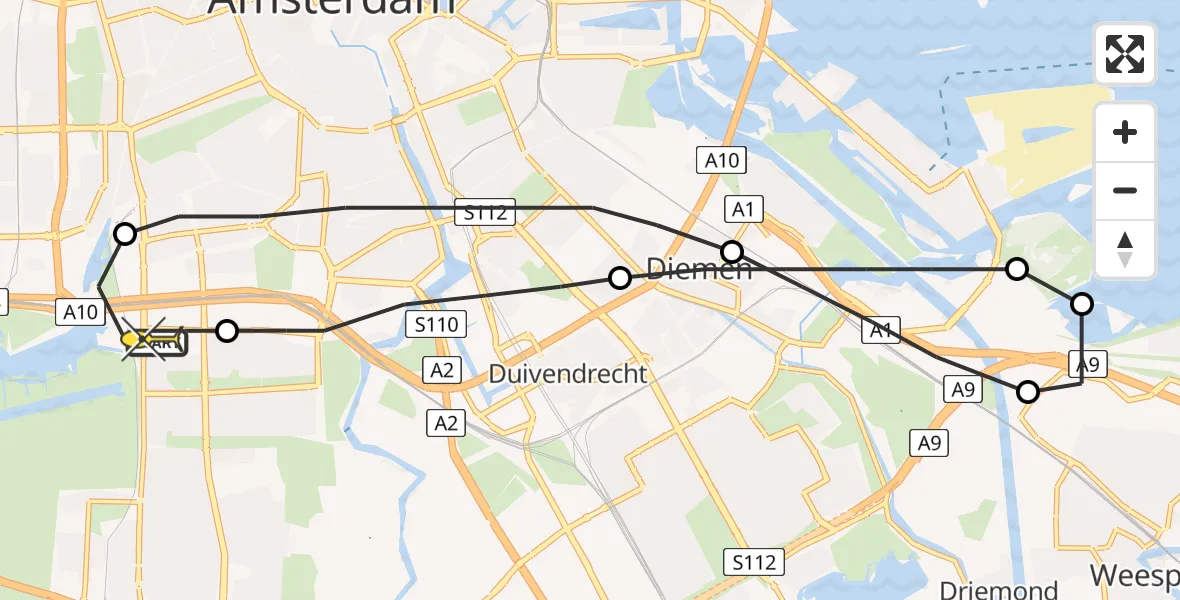 Routekaart van de vlucht: Lifeliner 1 naar VU Medisch Centrum Amsterdam