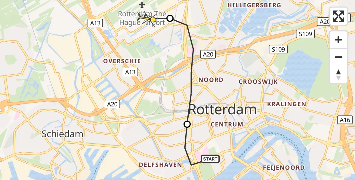 Routekaart van de vlucht: Lifeliner 2 naar Rotterdam The Hague Airport