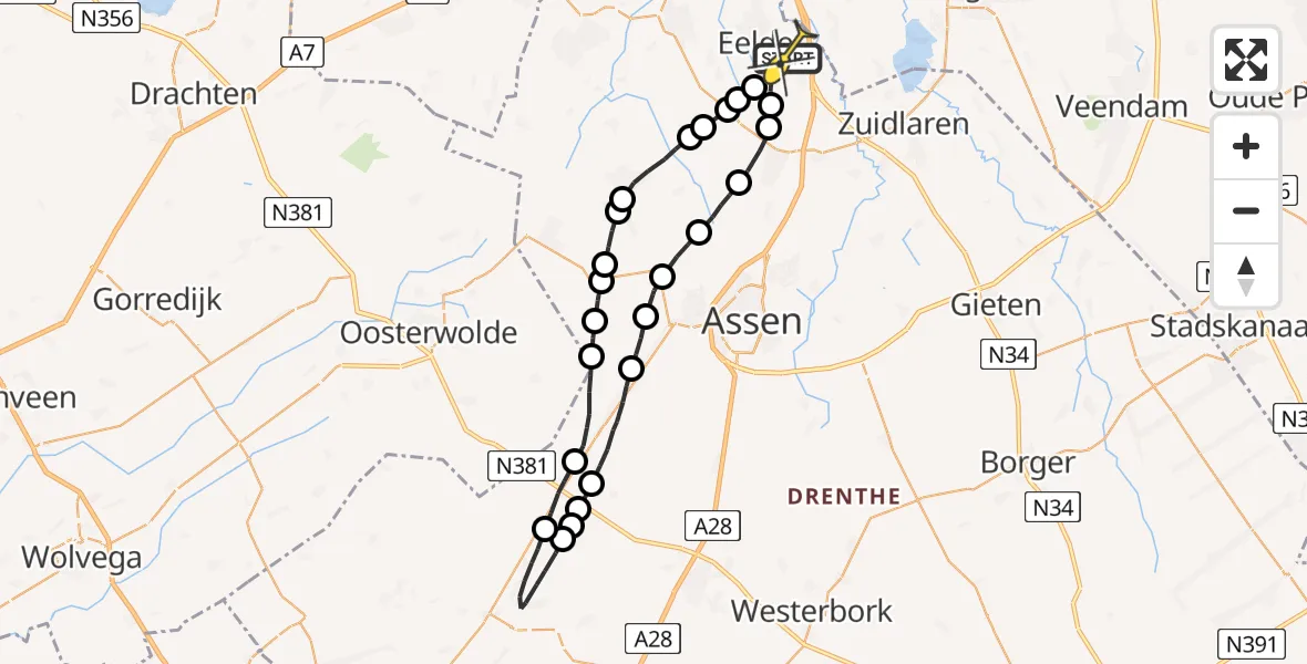 Routekaart van de vlucht: Lifeliner 4 naar Groningen Airport Eelde