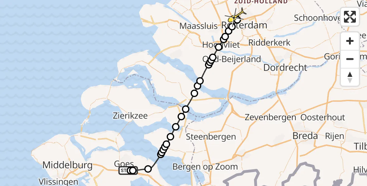 Routekaart van de vlucht: Lifeliner 3 naar Rotterdam The Hague Airport