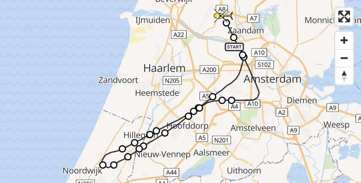 Routekaart van de vlucht: Lifeliner 1 naar Westzaan