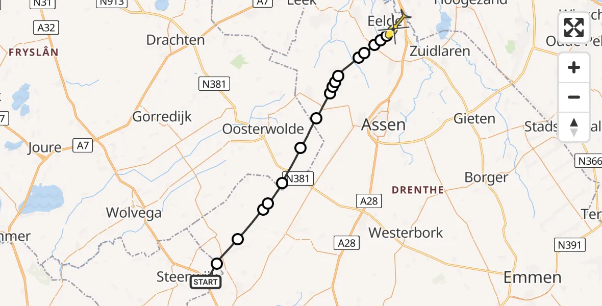 Routekaart van de vlucht: Lifeliner 4 naar Groningen Airport Eelde