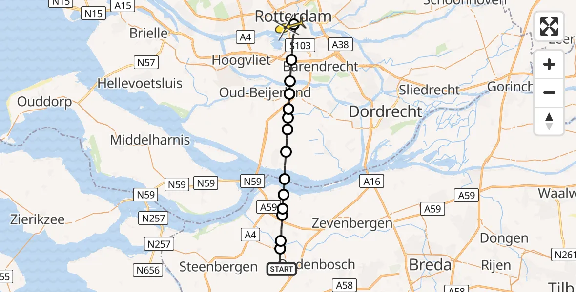 Routekaart van de vlucht: Lifeliner 2 naar Erasmus MC