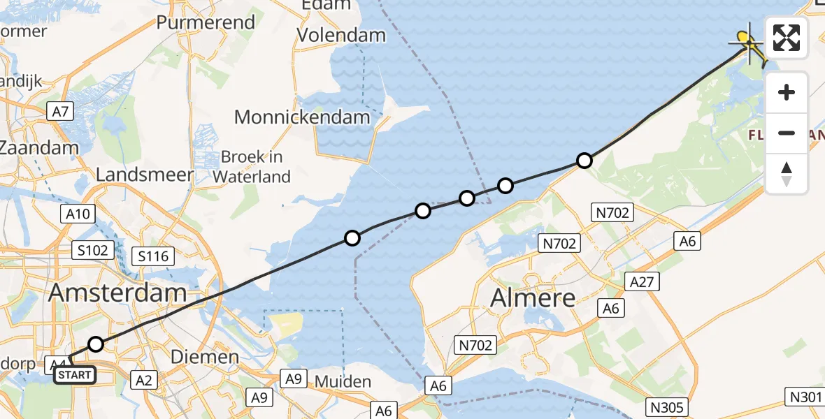 Routekaart van de vlucht: Lifeliner 1 naar Lelystad