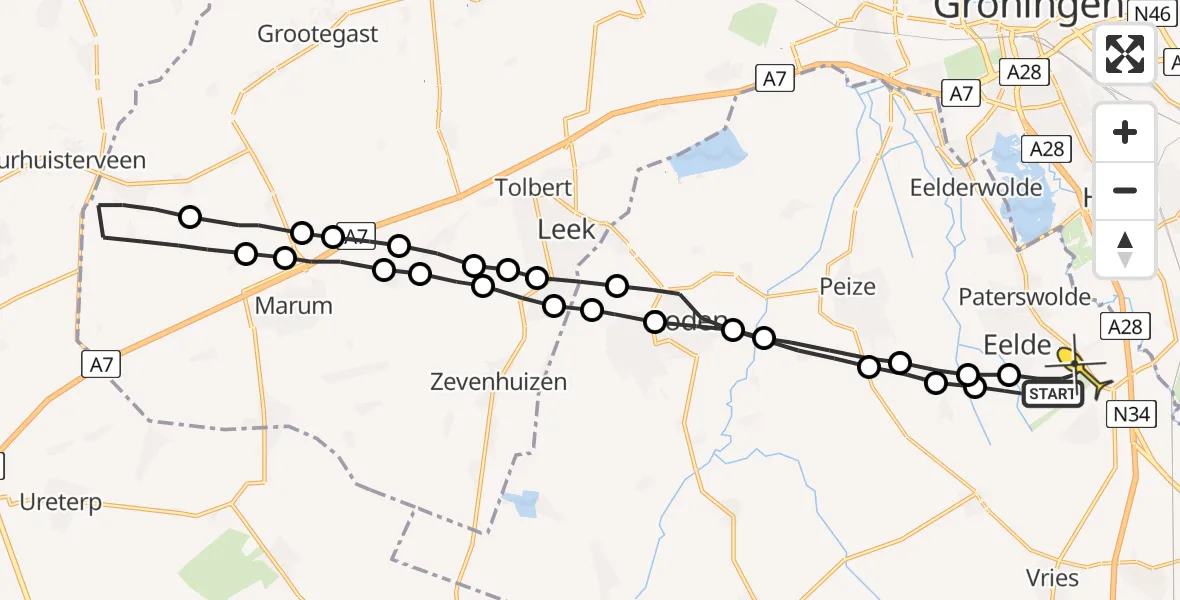 Routekaart van de vlucht: Lifeliner 4 naar Groningen Airport Eelde