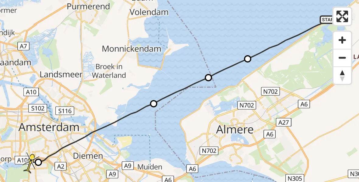 Routekaart van de vlucht: Lifeliner 1 naar VU Medisch Centrum Amsterdam