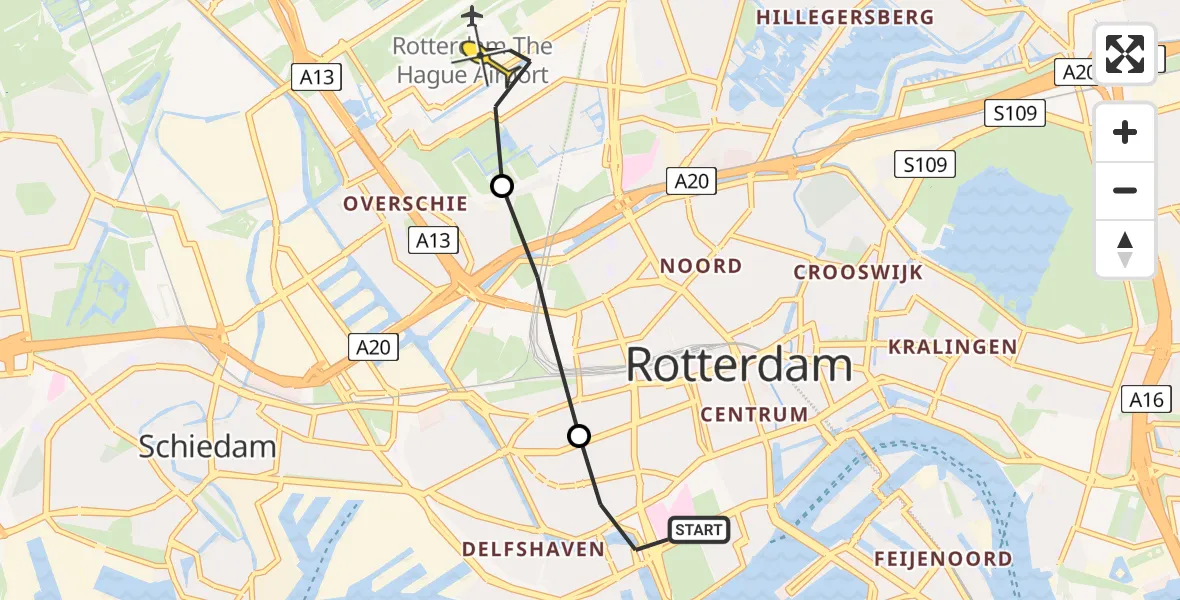 Routekaart van de vlucht: Lifeliner 2 naar Rotterdam The Hague Airport