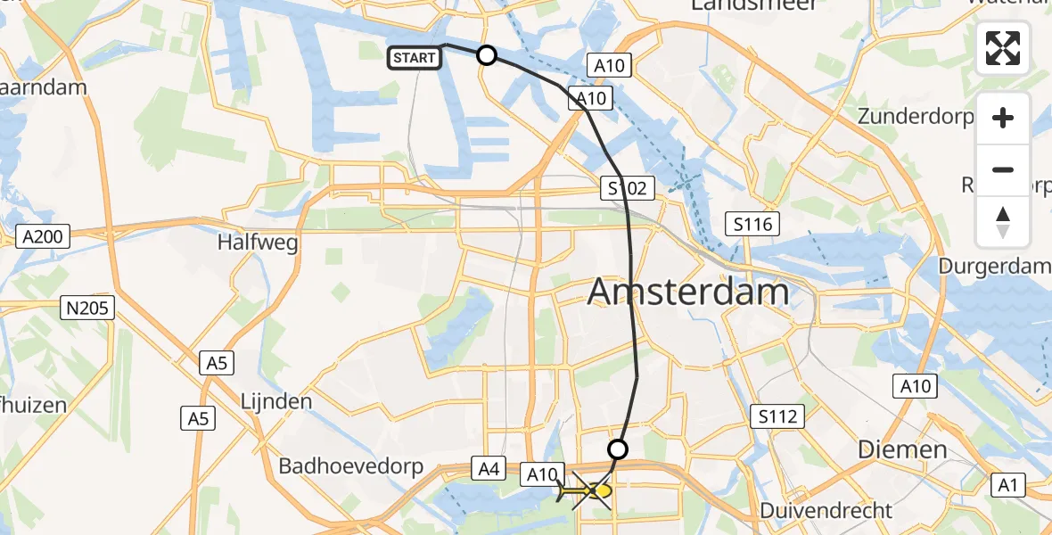 Routekaart van de vlucht: Lifeliner 1 naar VU Medisch Centrum Amsterdam
