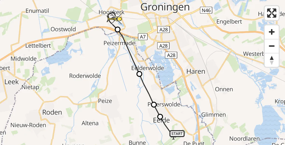 Routekaart van de vlucht: Lifeliner 4 naar Groningen