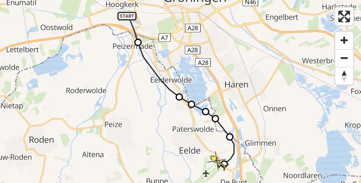 Routekaart van de vlucht: Lifeliner 4 naar Groningen Airport Eelde