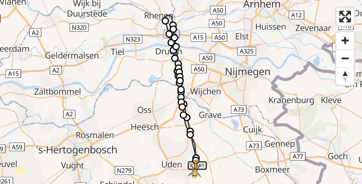 Vluchtroute Traumahelikopter Vliegbasis Volkel - Vliegbasis Volkel, 29 juni 2022, 18:47