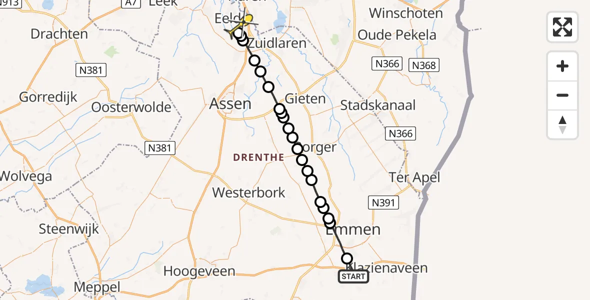 Routekaart van de vlucht: Lifeliner 4 naar Groningen Airport Eelde