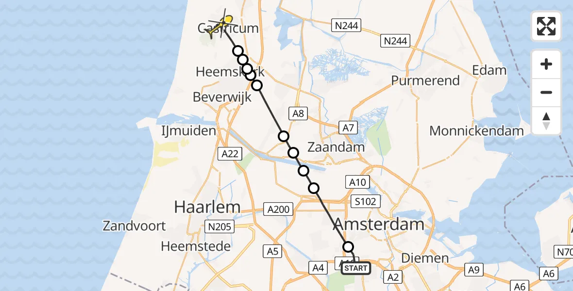 Routekaart van de vlucht: Lifeliner 1 naar Castricum