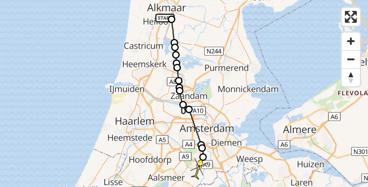 Routekaart van de vlucht: Lifeliner 1 naar Amstelveen