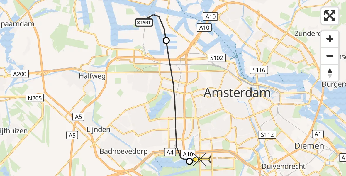 Routekaart van de vlucht: Lifeliner 1 naar VU Medisch Centrum Amsterdam