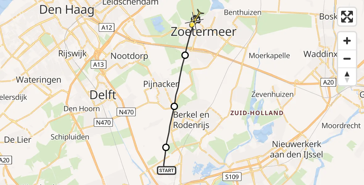 Routekaart van de vlucht: Lifeliner 2 naar Zoetermeer