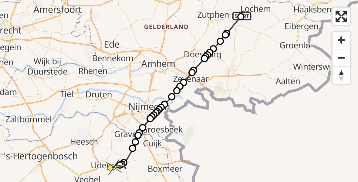 Routekaart van de vlucht: Lifeliner 3 naar Vliegbasis Volkel