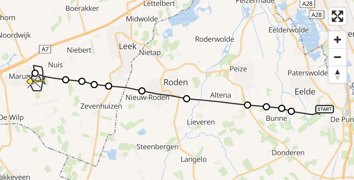 Routekaart van de vlucht: Lifeliner 4 naar Marum