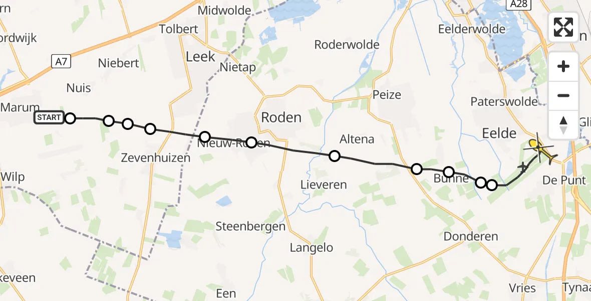 Routekaart van de vlucht: Lifeliner 4 naar Groningen Airport Eelde