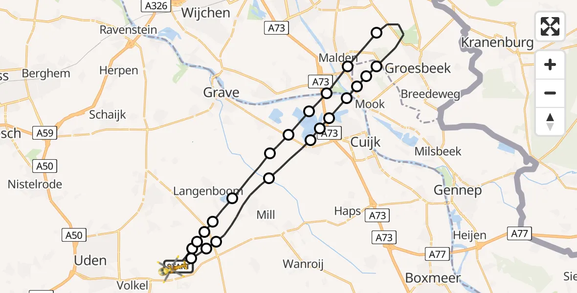 Vluchtroute Traumahelikopter Vliegbasis Volkel - Vliegbasis Volkel, 30 juni 2022, 01:51
