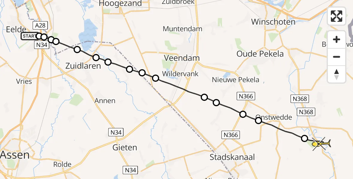 Routekaart van de vlucht: Lifeliner 4 naar Vlagtwedde