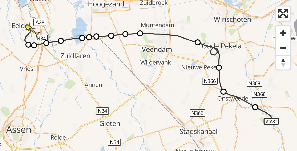 Routekaart van de vlucht: Lifeliner 4 naar Groningen Airport Eelde