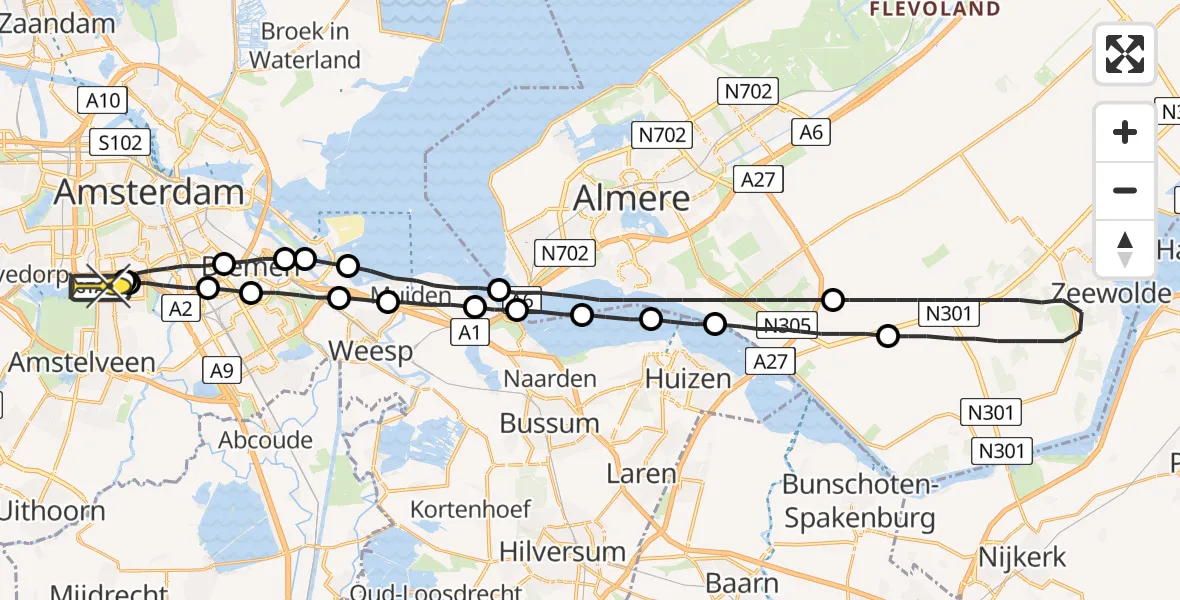 Routekaart van de vlucht: Lifeliner 1 naar VU Medisch Centrum Amsterdam