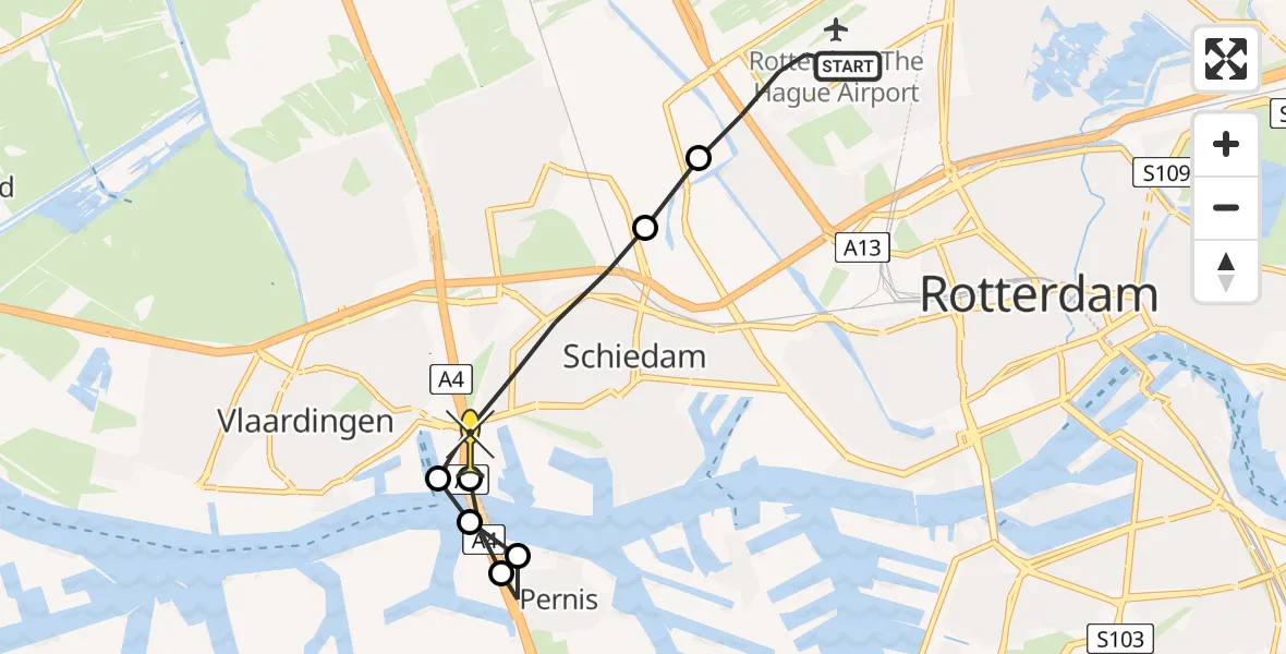 Routekaart van de vlucht: Lifeliner 2 naar Schiedam