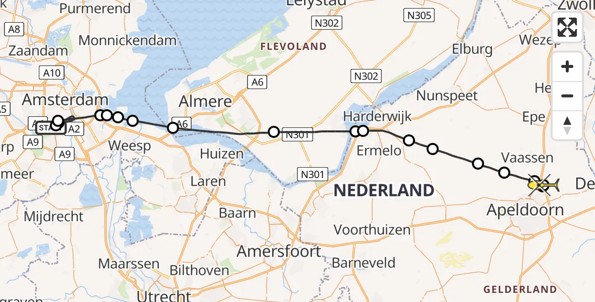 Routekaart van de vlucht: Lifeliner 1 naar Beemte Broekland