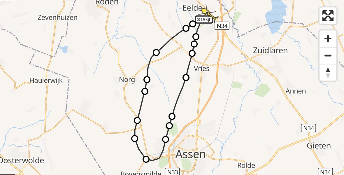 Routekaart van de vlucht: Lifeliner 4 naar Groningen Airport Eelde
