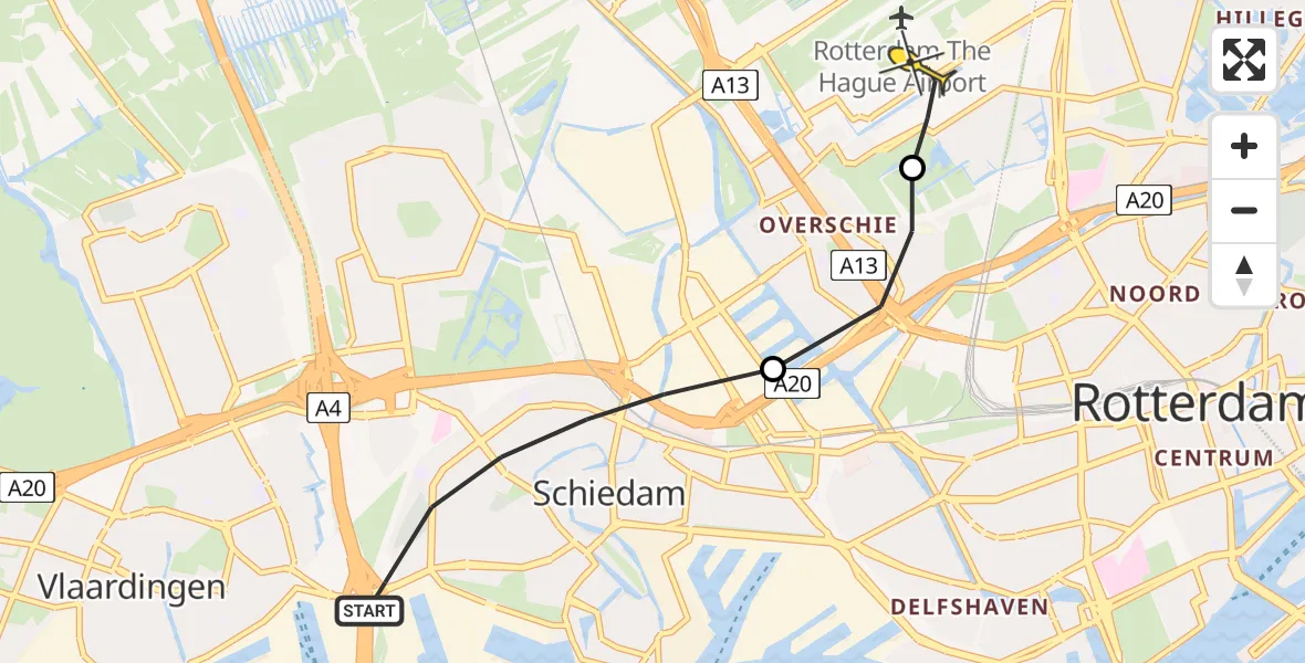 Routekaart van de vlucht: Lifeliner 2 naar Rotterdam The Hague Airport