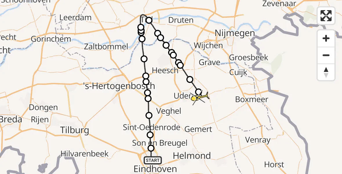 Routekaart van de vlucht: Lifeliner 3 naar Vliegbasis Volkel