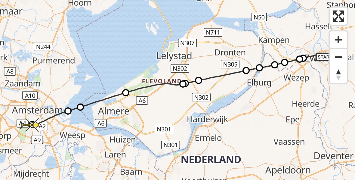 Routekaart van de vlucht: Lifeliner 1 naar VU Medisch Centrum Amsterdam