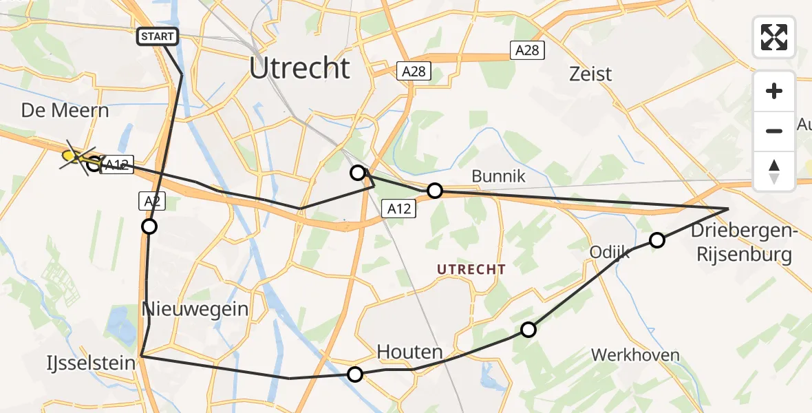 Routekaart van de vlucht: Politiehelikopter naar De Meern