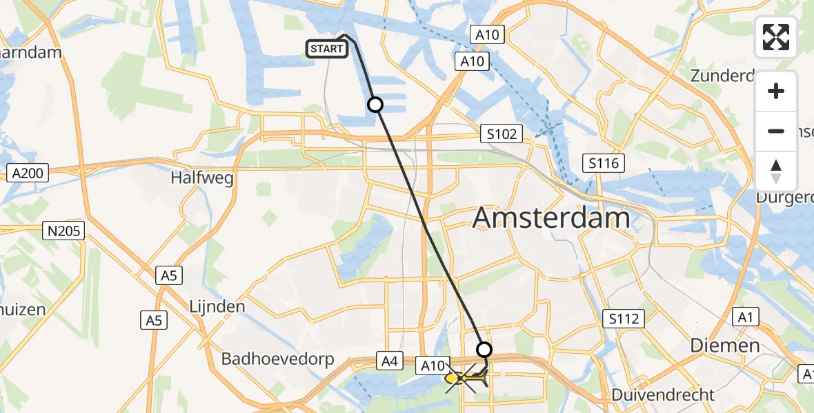 Routekaart van de vlucht: Lifeliner 1 naar VU Medisch Centrum Amsterdam