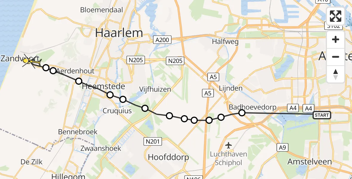 Routekaart van de vlucht: Lifeliner 1 naar Zandvoort