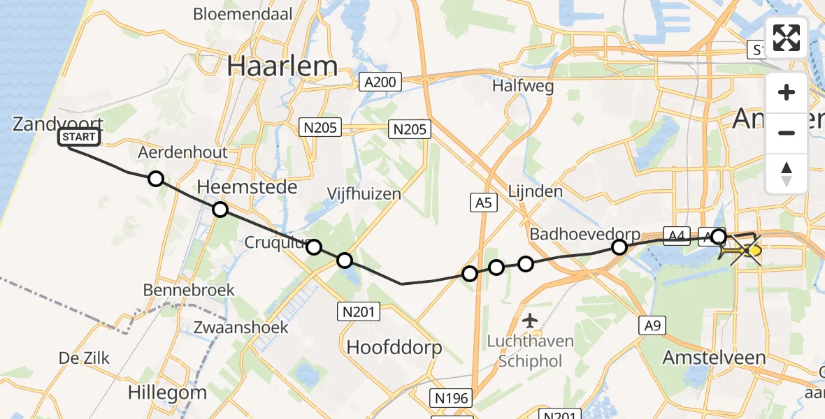 Routekaart van de vlucht: Lifeliner 1 naar VU Medisch Centrum Amsterdam