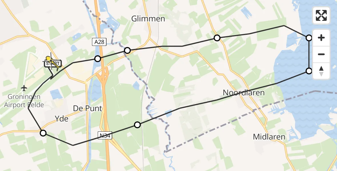 Routekaart van de vlucht: Lifeliner 4 naar Groningen Airport Eelde