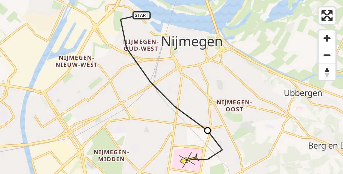 Routekaart van de vlucht: Lifeliner 3 naar Radboud Universitair Medisch Centrum