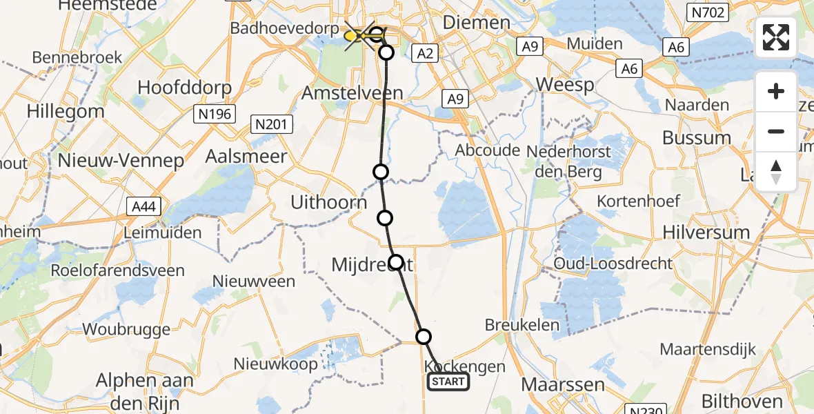 Routekaart van de vlucht: Lifeliner 1 naar VU Medisch Centrum Amsterdam