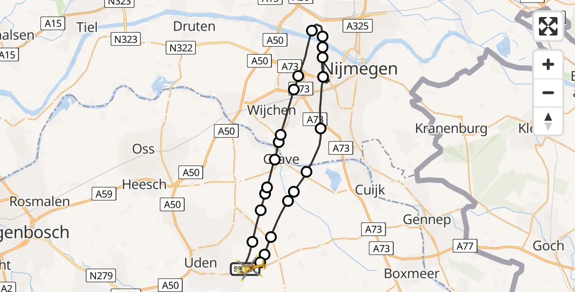 Vluchtroute Traumahelikopter Vliegbasis Volkel - Vliegbasis Volkel, 30 juni 2022, 18:40