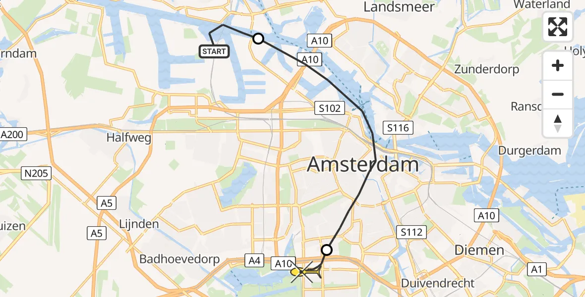 Routekaart van de vlucht: Lifeliner 1 naar VU Medisch Centrum Amsterdam