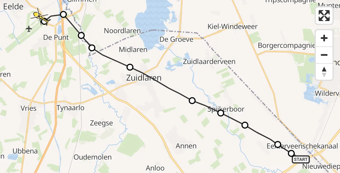 Routekaart van de vlucht: Lifeliner 4 naar Groningen Airport Eelde